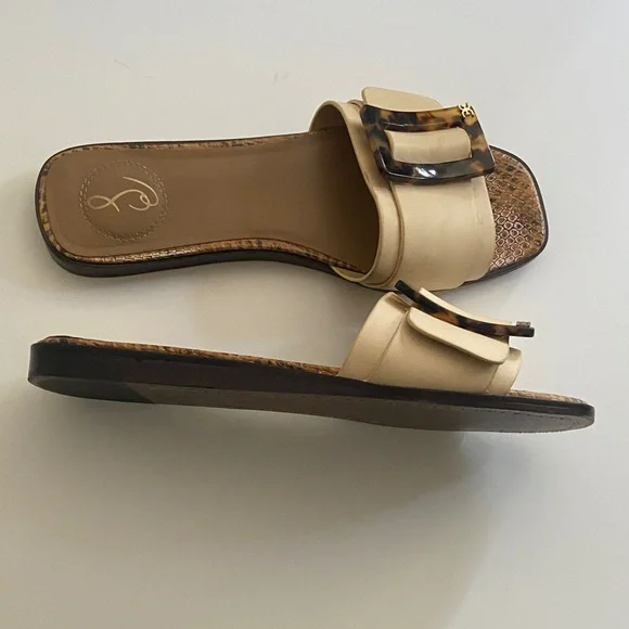 Sam Edelman Inez Slide Cream Sandals Tortoise Oversized Buckle, Size 7.5 - Picture 2 of 7
